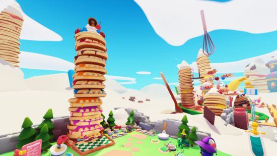 Pancake Empiree Tower Tycoon codes key art showing stacks of pancakes in a colourful world