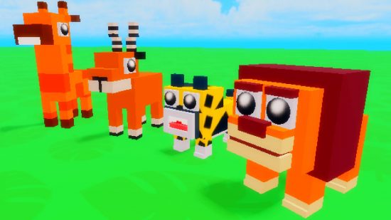 Pet Capsules Simulator codes: a roblox screenshot shows several block-based animals in a row