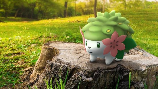 Pokemon Go Shaymin: Shaymin appears on a wooden log