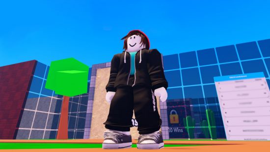Punch Monster Simulator codes: a Roblox character against a backdrop of a building
