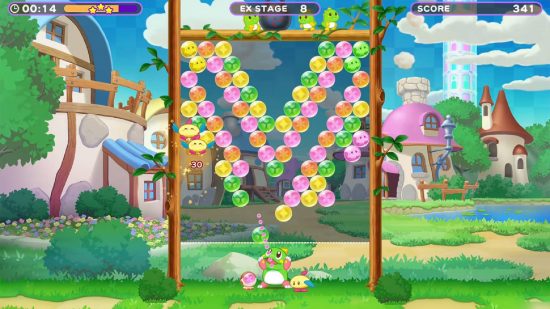 Puzzle Bobble Everybubble review: dragons shoot bubbles upwards into a grid of multicolour bubbles