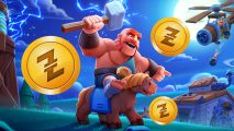 Custom image for Razer Gold and Supercell crossover with a Clash of Clans character surrounded by Razer Gold coins