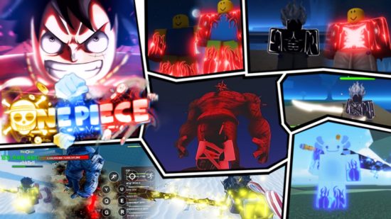 Roblox One Piece - comic book style panels show different characters from One Piece