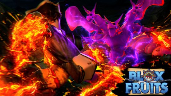 Roblox One Piece — trójgłowy smok walczy z mężczyzną otoczonym ogniem