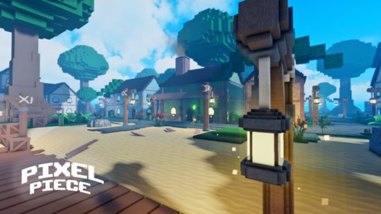 Roblox One Piece - A sandy area covered in trees