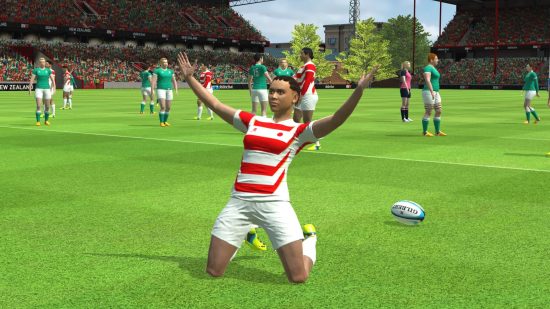 rugby games: a player celebrating on the field