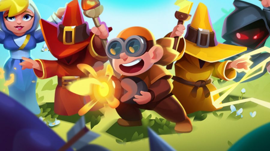 Characters from Rush Royale battling in key art