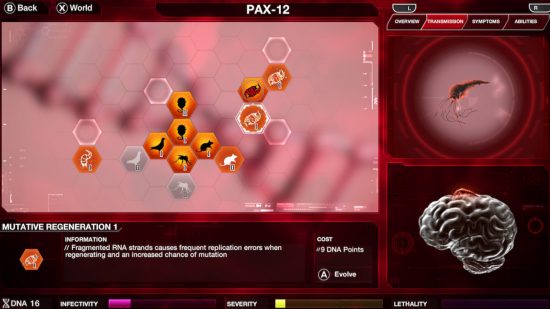 Science games: A screenshot from Plague Inc Evolved showing the matrix for creating a virus