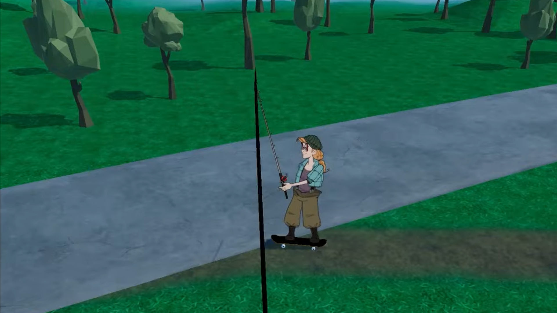 Screenshot of someone fishing while on the board in SkateFish