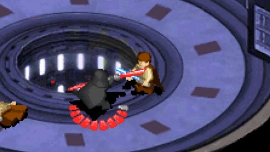 Zrzut ekranu przedstawiający walkę Dartha Maula z oryginalnej gry GBA Star Wars