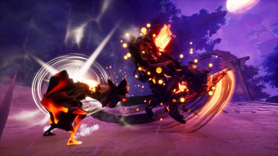 Strayed Lights review - the flame fighting a monster in its orange form