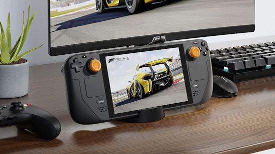Syntech docking station review - a photo of the Syntech dock showing Forza gameplay