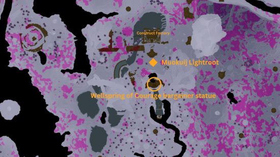 A map showing the tears of the kingdom Wellspring of Courage bargainer statue location