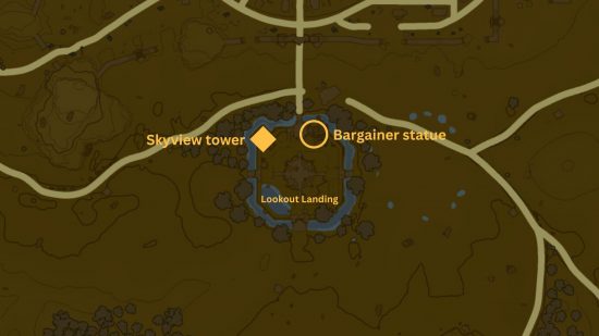 A map showing the tears of the kingdom bargainer statue surface location