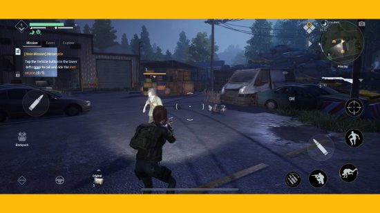 Revisión de Undawn: una vista en tercera persona muestra a un personaje femenino apuntando con un arma a un zombi