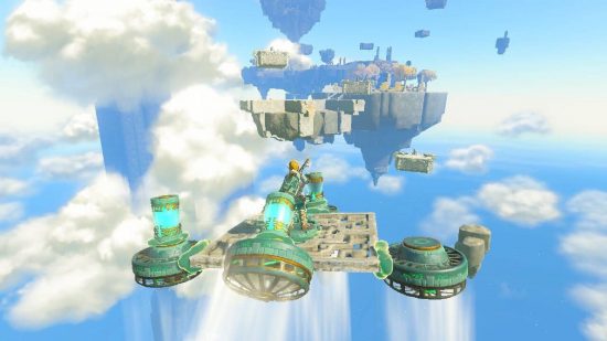 Zelda Tears of the Kingdom ADHD: Link rides a craft through the sky