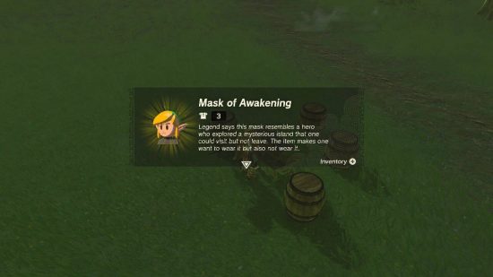Zelda Tears of the Kingdom amiibo: A menu shows the Mask of Awakening
