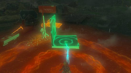 Ubicaciones de los letreros de Zelda: Tears of the Kingdom: Link usa la ultramano para levantar un letrero