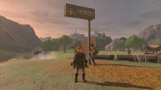 Zelda: Tears of the Kingdom sign locations: Link stands in front of a sign
