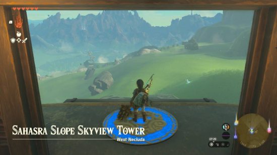 Zelda: Tears of the Kingdom towers: Link stoi przed wysoką wieżą