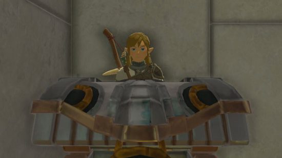 Screenshot of Link standing by a Zelda: Tears of the Kingdom treasure chest