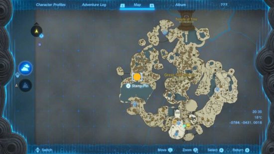 Screenshot of the ancient arowana location for Zelda: Tears of the Kingdom armor guide