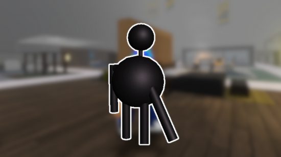 3008 Roblox: Hubert from 3008 outlined in white and pasted on a blurred background