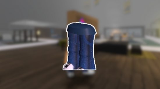3008 Roblox: Ben (a pair of Roblox legs) outlined in white and pasted on a blurred background