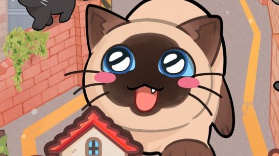 A Street Cat's Tale 2 release date - a close up view of a cartoon siamese cat with a big smile on its face