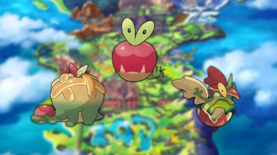 Applin's evolutions on a map of Galar in Pokémon sword and shield