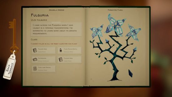 Botany Manor review - an entry in the herbarium notebook with a picture of a plant on one page