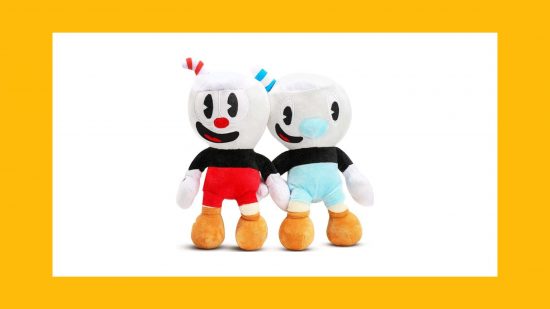 Cuphead toys plush duo of Cuphead and Mugman next to each other