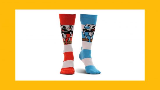 A pair of brightly coloured Cuphead toys socks