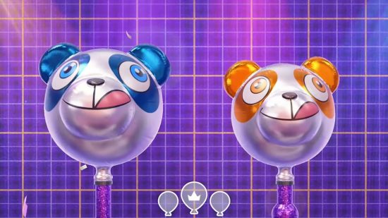 Everybody 1-2 Switch preview: two balloons in a mini game on a checkered background