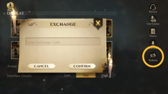 How to redeem Harry Potter Magic Awakened codes in the game's menu