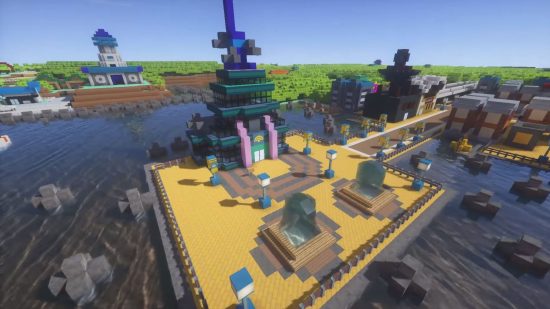 Minecraft bouwt Johto's Golden Rod City puur gemaakt van blokken