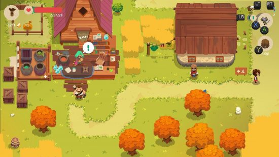 Netflix games Moonlighter: a village with a shop attendant and other people hanging around