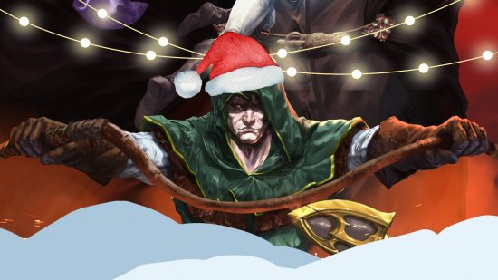 Vampire Survivors festive update: an angry man wearing a christmas hat with some snow