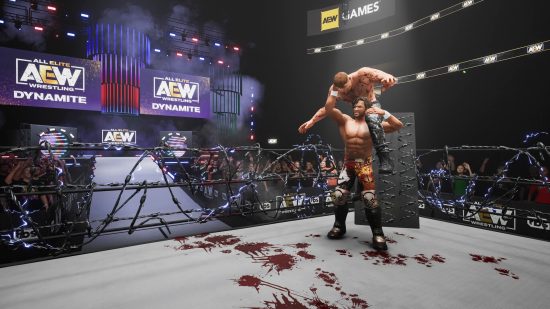 AEW Fight Forever Switch review - blood on the mat as two men fight