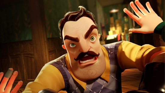 bad games on Switch: a man with a moustache coming towards the camera