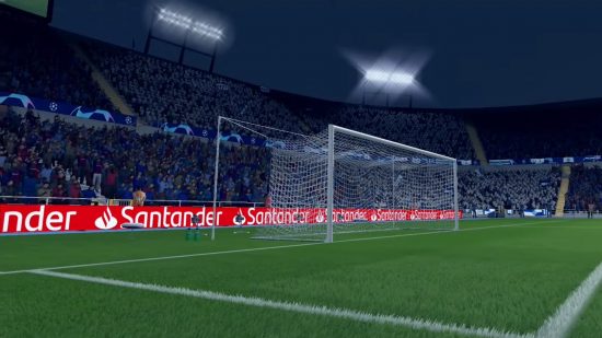bad games on switch FIFA 21: the grassy pitch with audience in the stands of a football stadium