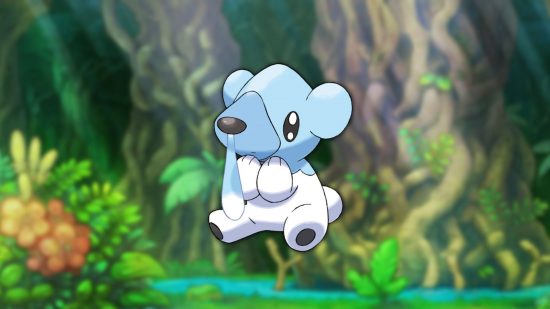 Cubchoo, one of the best bear pokémon on a jungle background.