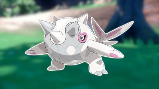 Big Pokemon: Cetitan outlined in white and pasted on a blurred Pokemon screenshot background