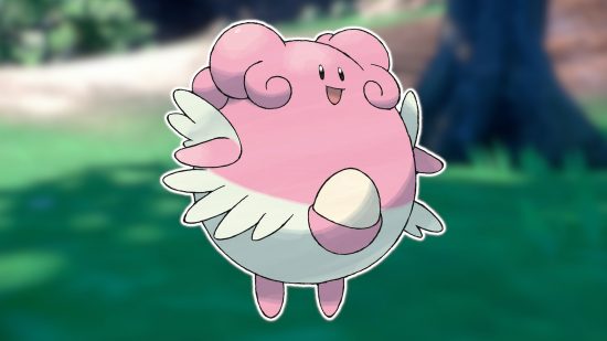 Big Pokemon: Blissey outlined in white and pasted on a blurred Pokemon screenshot background