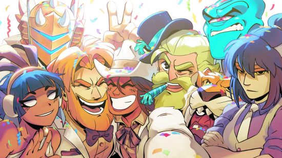 Brawlhalla codes: promotional art for Brawlhalla shows several of the characters packed into the frame, celebrating with party poppers