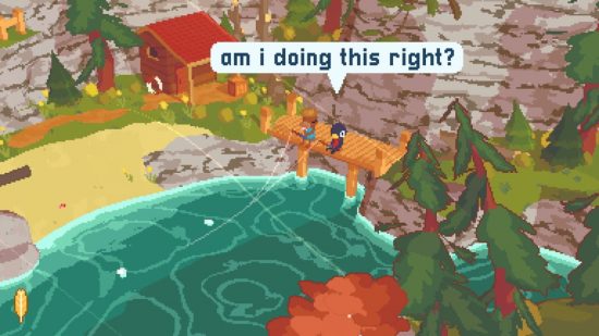 cheap games A Short Hike: a small bird fishing in a river in a pixel art world