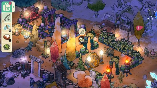 cheap games Cozy Grove: a garden with a character in it and a menu on the left side