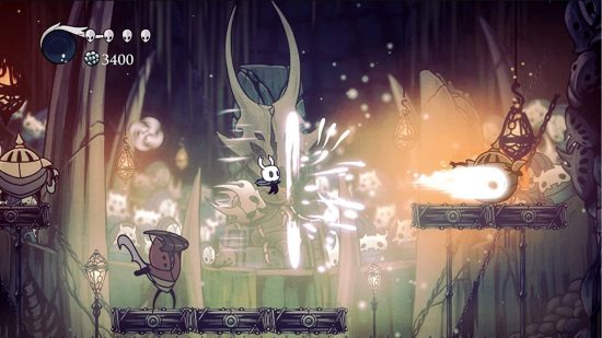 An action scene in cheap games Hollow Knight with an insect character 