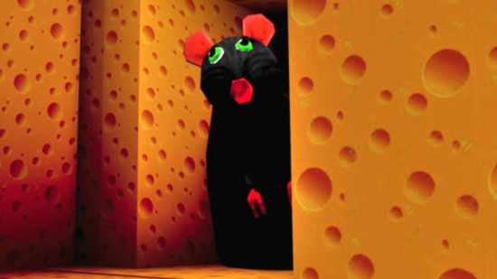 Screenshot of the Cheese Escape key art with a mouse hiding among cheese walls for Cheese Escape code guide