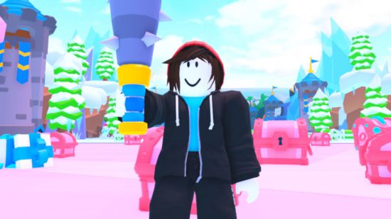 Chest Simulator codes - a Roblox player character holding a club in Chest Simulator